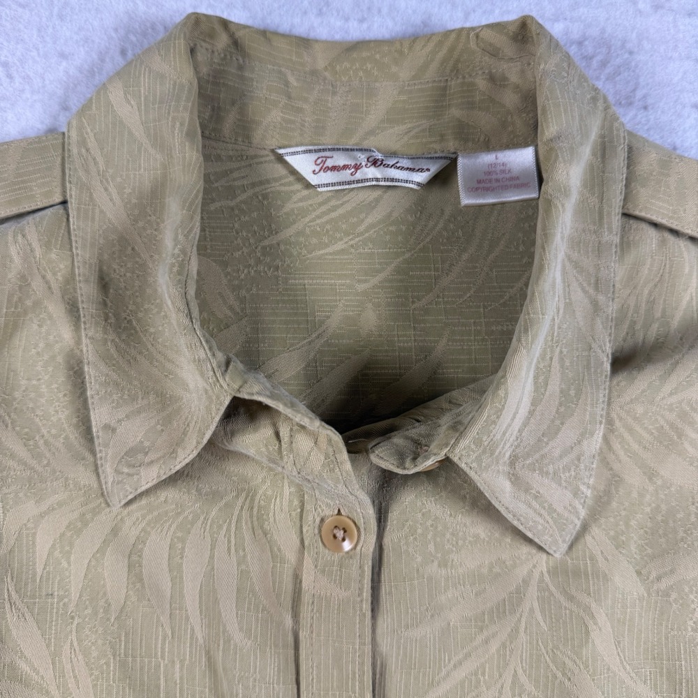 Tommy Bahama Womens Silk 2 Piece Pant Set Tropical Jacquard Tan Size L 12/14 - Picture 2 of 12